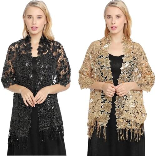 Women Beads Sequined Shawl Scarf Luxury Wedding Evening Party Shawls Lady Solid Sexy Cheongsam Tassels Shawl Bufanda Mujer