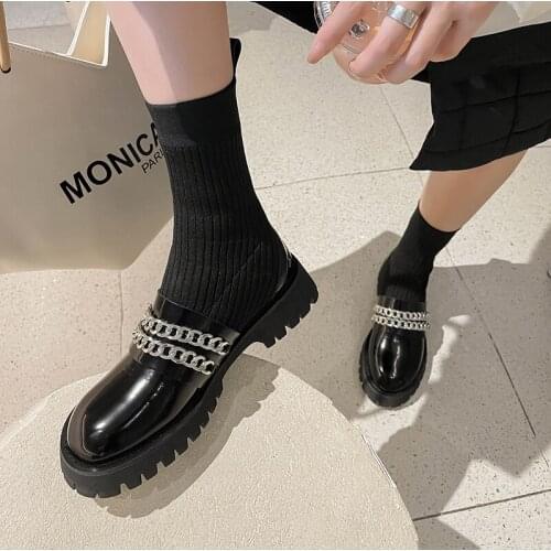 2021New winter shoes womens ankle boots genuine leather brand metal decoration stretch knit boots female motorcycle boots femme