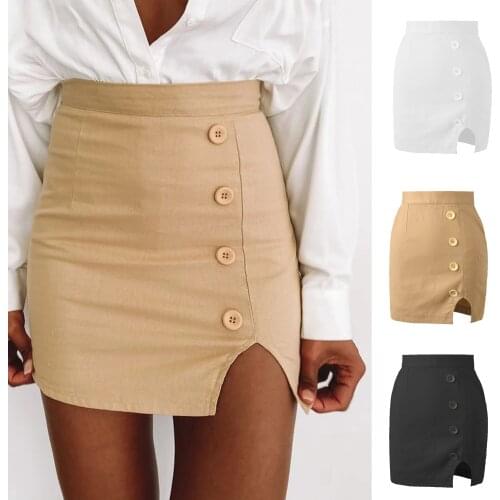 Woman Skirts Harajuku 2021 Sexy Buttocks Short Skirt Of Tall Waist Button A Word Split Pure Color Female Skirts Womens WSL4426