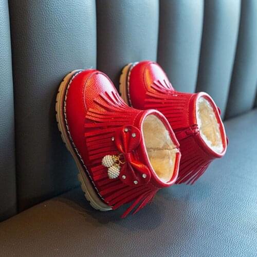 Winter Toddler Baby Girls Martin Boots For Kids Children Pu Leather Zipper Plush Warm Cotton Shoes New 1 2 3 4 5 6 7 Years old