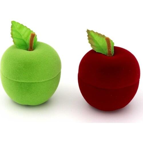 1 Piece Color Velvet Apple Ring Earrings Box Present Gift Jewelry Packaging Box For Wedding Engagement Display Holder Wholesale