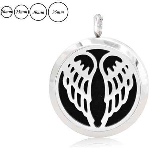 1pc Angel Wing 20mm/25mm/30mm/35mm 316L Stainless Steel Magnetic Aromatherapy Essential Oil Diffuser Perfume necklace 10pads