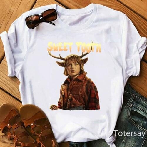 2021 Funny Sweet Tooth T Shirt Deer Boys Clothes Women T-Shirt Kawaii Female Clothing Harajuku Streetwear Tee Tops