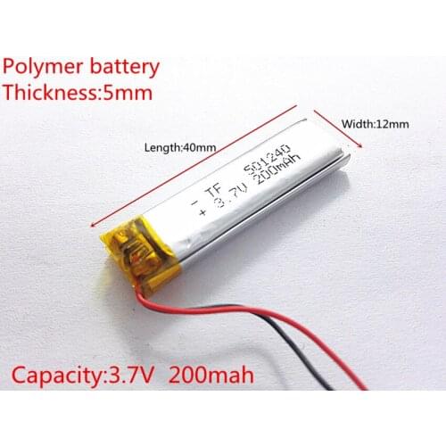 3.7V 200mAh 501240 Lithium Polymer Li-Po li ion Rechargeable Battery cells For Mp3 MP4 MP5 GPS