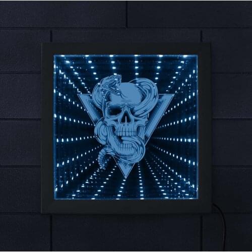 3D Creative Skull Rattlesnake Animated Tunnel Moon Lamp LED Infinity Mirror light porta retrato Halloween Horror Totem Emblem