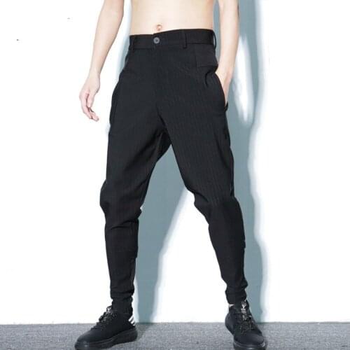 #1724 Summer Thin Pencil Harem Pants Men With Zipper Fashion Hip Hop Pants Black Striped Streetwear High Street Joggers Men 2021