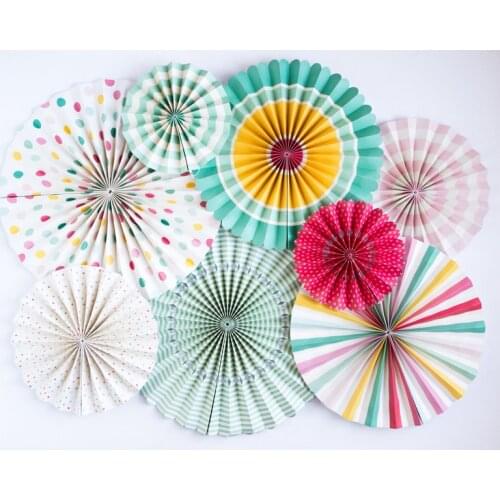 8pcs/lot DIY green/Red Mix color Fold Hand Craft Paper Fan Festival Supplies Flower Craft Gifts Wedding Decoration Fan Rosettes
