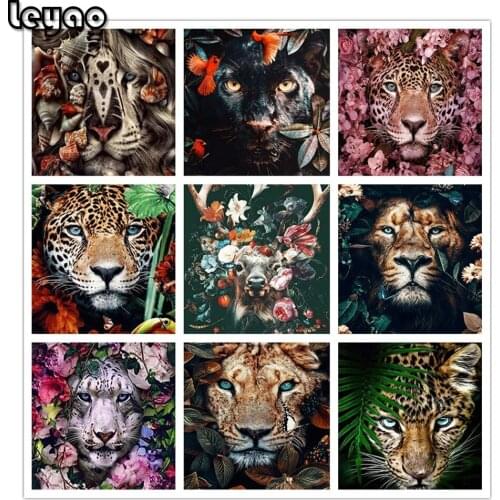 New 5d DIY diamond painting Flowers Animals tiger deer Lion Leapord cross stitch kits Full drill embroidery mosaic wall sticker