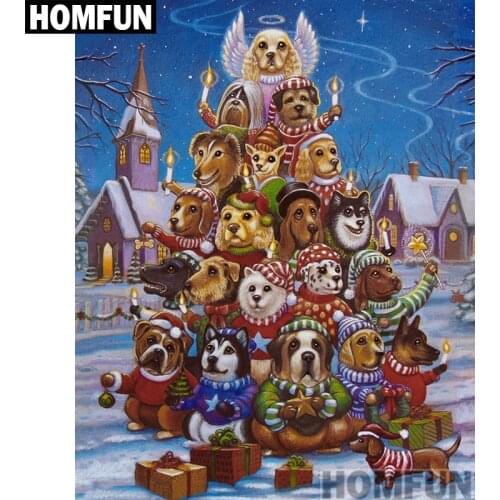 HOMFUN Full Square/Round Drill 5D DIY Diamond Painting "Dog Christmas tree" 3D Embroidery Cross Stitch 5D Decor A00843