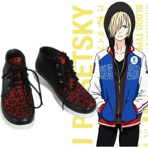 Anime Yuri!!! on Ice Yuri Plisetsky Cosplay Red Leopard Print Shoes