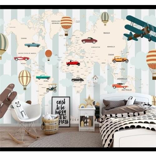 Custom large wallpaper 3D mural cartoon world map childrens room background wall wall covering