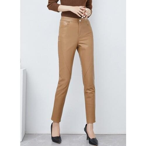Pants Women Autumn Spring Female Leggings Vintage Real Leather Slim High Waist Casual Ladies Pants Woman Trousers Pencil Pants