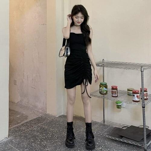 Black Suspender Skirt Womens Summer Dress New Design Waist Is Thin and Temperament Split Long Skirt