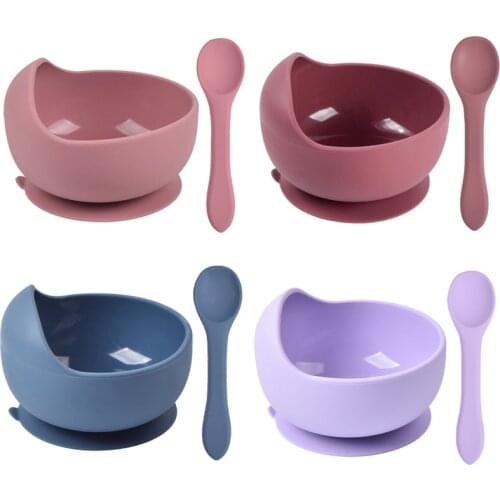 Baby Silicone Bowl Set Silicone Tableware Children Handle Spoon Non-Silp Suction Bowl Set BPA Free Childrens Dishes Tableware