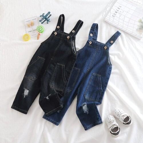 Newborn Baby Kids Jumpsuit Jeans Oveoalls Casual Korean Pocket Girls Jeans Boys Denim Overalls Autumn New Arrival Toddler Pants