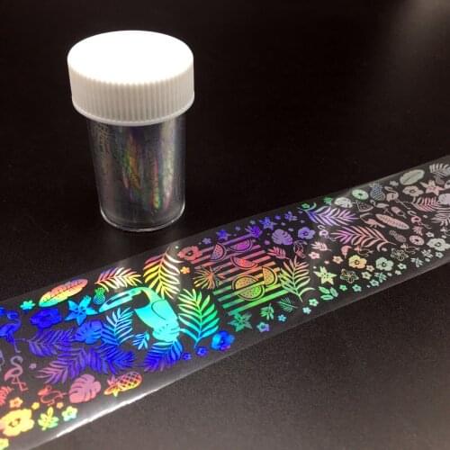4*100cm Holographic Flowers bird Designs Foil Nail Art Sticker Nails Transfer Water Nail Decals Decorations Accesoires
