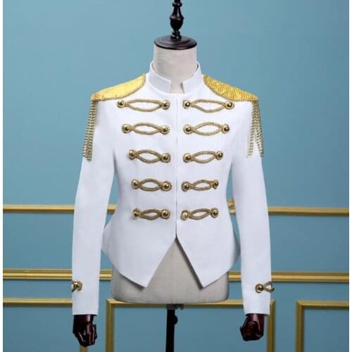 Inlaid gold tassel men blazer masculino homme terno stage costumes for singers men blazer dance clothes jacket style dress royal