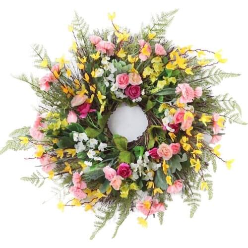 Artificial Carnation Wreath Mothers Day Welcome Spring Wall Hanging For Home Office Garden Party Wedding Arch Front