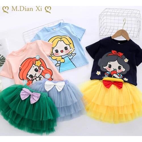 Girls Clothing Set Frozen Elsa Princess Mermaid T-shirt + Tutu Dress Two Piece Set Summer Toddler Girls Birthday Outfits 2-8y