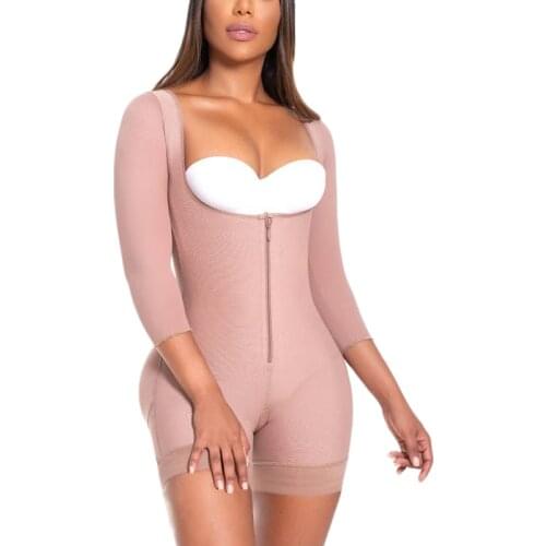PostpartumTummy Control Shapewear With Free Breasts ，Girdle Wth 3/4 Sleeves Double Abdominal Reinforcement