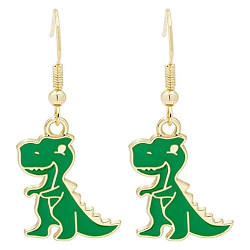 Cute Animal Enamel Metal Little Dinosaur Earrings for Girls Women Children Originality Statement Birthday Gift Ear Hooks Jewelry