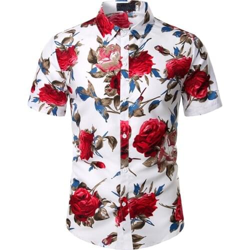 Men Shirt Mens Short Sleeve Shirt Men Printed Short-sleeved Shirt Men Rose Printed Shirt Design shirt