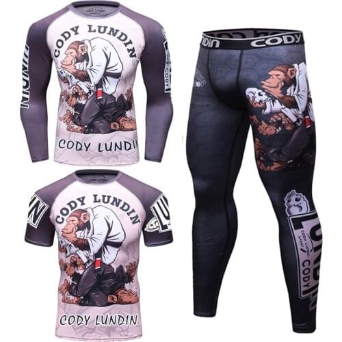 Mens Rashguard Jiu Jusit T-shirts+Pants MMA Compression Sportswear Suits Kickboxing Gym Tights Training Clothes Workout Jogging