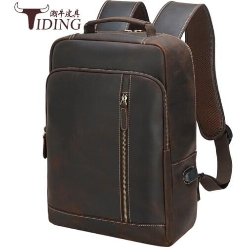 Male 17" Anti- theft Large Capacity Student Book Laptop Real Leather Business Brand Backpack Bags Fashion Backpacks For Man