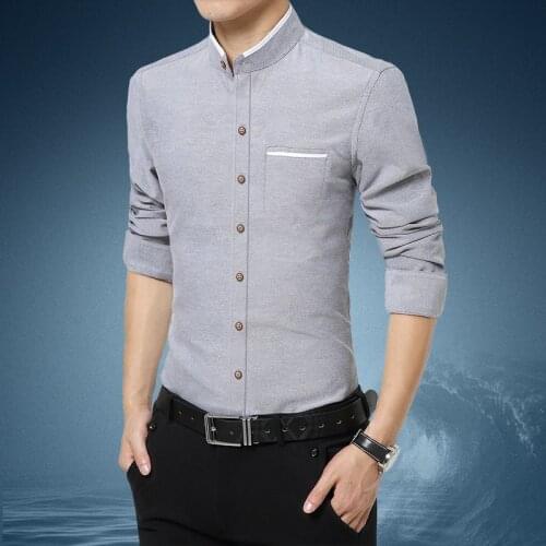 2019 New Fashion Mens Shirts Mens Stand Collar Shirt Long Sleeve Casual Dress Shirts Slim Fit Shirt Man clothing