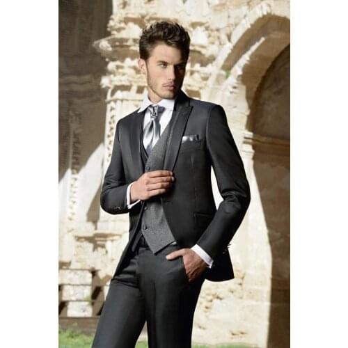 New Arrival Groom Tuxedo Black Groomsmen Peak Lapel Wedding/Dinner Suits Best Man Bridegroom (Jacket+Pants+Tie+Vest)B410