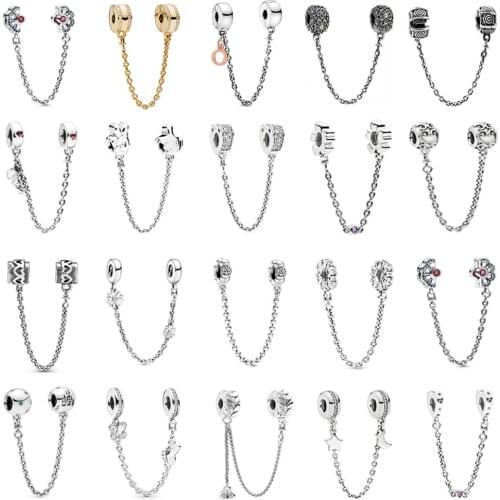 Original 925 sterling silver bead charm star safety chain rose gold suitable for brand female bracelet DIY jewelry wholesale