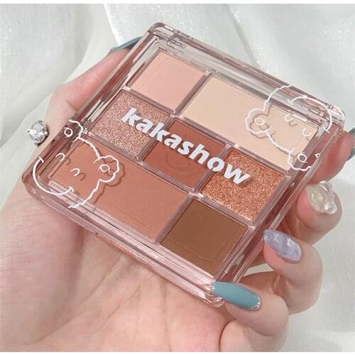 Kakashow Eyeshadow Palette 7 Colors Cute Bear Shadows Pallet Glitter Highlighter Shimmer Make Up Pigment Matte Eye Shadow