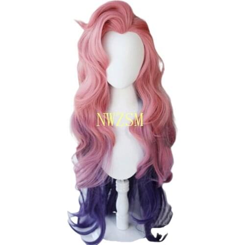 Wig LoL Seraphine Cosplay Wig KDA Cosplay Loose Wave Straight Pink Mixed Purple Wigs Heat Resistant Synthetic Hair Game