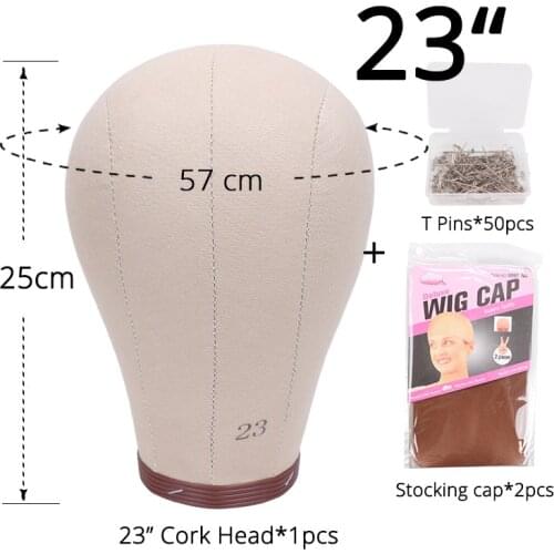 Plussign New Cork Canvas Block Head Mannequin Head With T Pins Stocking Wig Cap 21 22 23 24 Inch Four Size Wig Making Head