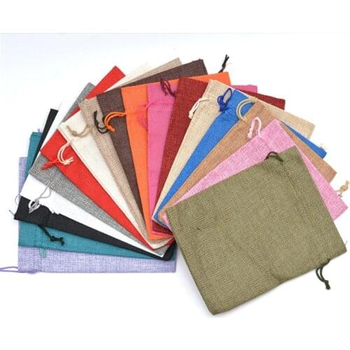 Natural Linen Jewelry Gift Bags 15x20cm Jewelry Bags Cotton Linen Makeup Drawstring Pouches Gift Packaging Pouch Display Wedding