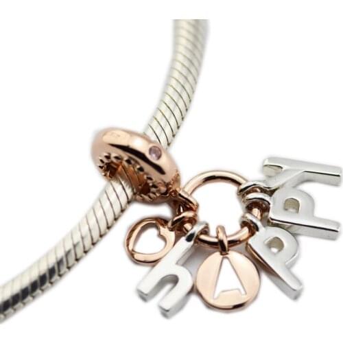 Fits for Pandora Charms Bracelets 100% 925 Sterling-Silver-Jewelry Be Happy Dangle Beads Free Shipping
