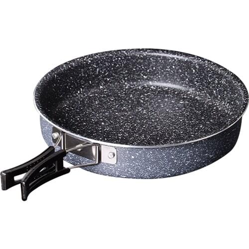 Outdoor Camping Non-Stick Frying Pan with Ceramic Coating Folding Handle Plate Dish Bowl