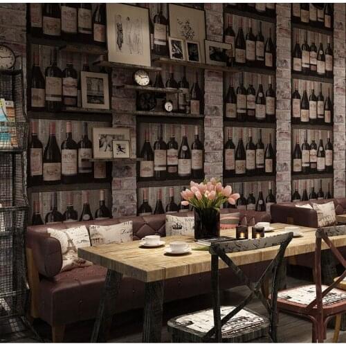 Retro Simulation Wine Bottle Wallpaper Waterproof Cafe Bar KTV Wall Paper Roll