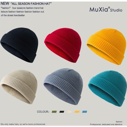Retro Winter New Warm Beanie Pure Color Hat Knitted Hat Mens Knitted Wool Baotou Melon Leather Hat Knitted Hat Womens Cold Hat