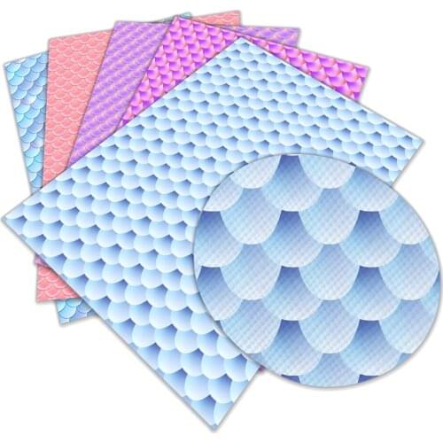 Fish Scales Printed Pattern Artificial Leather Cross Pattern DIY Sewing Material 22x30cm