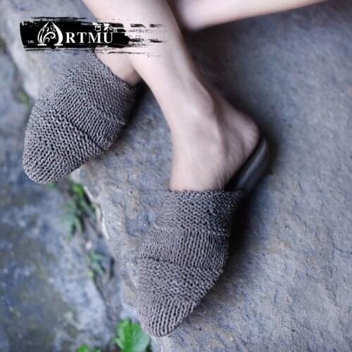 Artmu Original Flat Woven Genuine Leather Women Slippers Outside Wear Comfortable Soft Sole Sandals Summer Handmade Shoes 1881-1