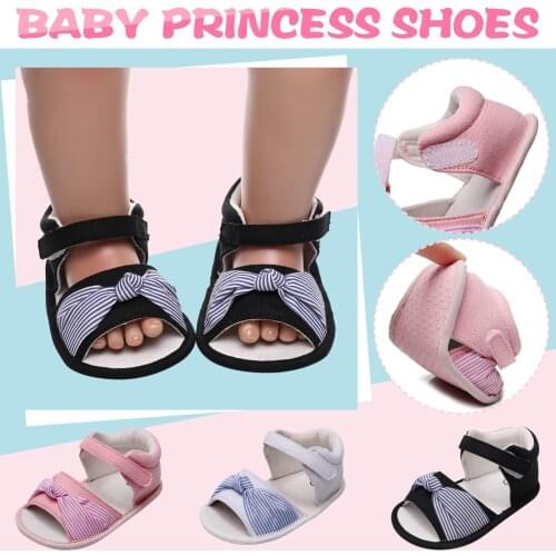 @ Toddler Kids Baby Girls Bow First Walkers Leisure Shoes Open Toe Sandals Sandalia Infantil Menina Striped Canvas Sandals