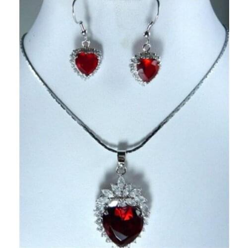Free Shipping Beautiful Jewelry set-red cubic zirconia heart earrings and. pendant