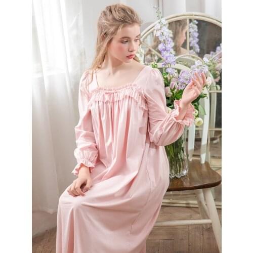 Spring Autumn Soft Cotton Delicate Womens Sleepwear Vintage Princess Loose Sweet Girls Nightgowns Home Wear