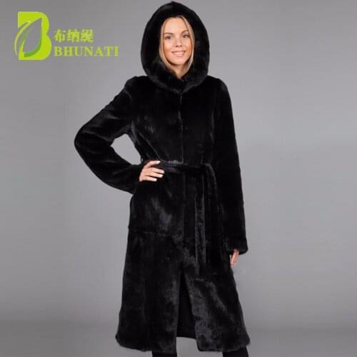 Oversized Winter Warm Hooded Long Faux Fur Coat with Belt 2019 New Solid Casual Long sleeve Women Fur Jacket Large Size Outwear