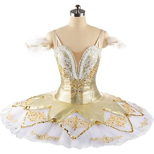 Adult Sleeping Beauty Princess Dance Dress professional Gold and White Fairy Doll Platter Tutu pancake Ballet Costumes JN0318