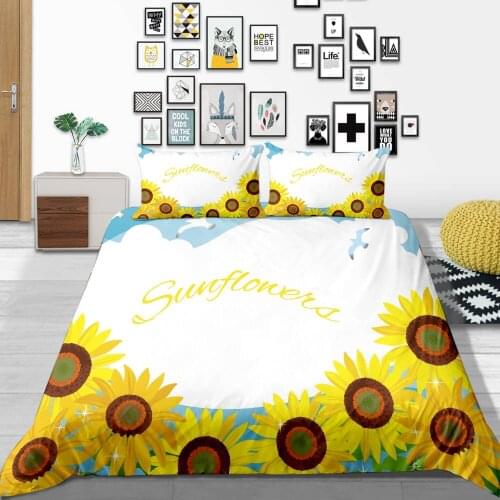Thumbedding Cartoon Sunflower Bedding Set Queen Artistic Comfortable White Duvet Cover King Twin Full Single Double Bed Set