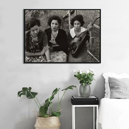 Three Farmer Sisters 1940s WWII Era Prints Altered Old Photo Art Poster Women Singing Black White Picture Canvas Painting Decor