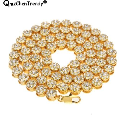Hip Hop Mens Bling Iced Out Tennis Chain 1 Row Circle Rhinestone Link Necklaces Luxury Brand Men Round Gold Chain Jewelry