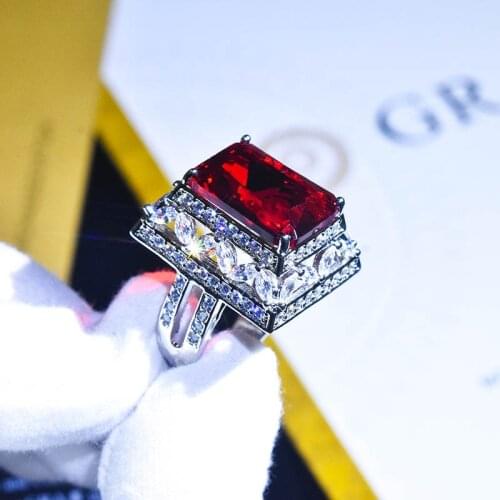 Vintage Square Rings Inlay Luxury Crystal Red Zircon Geometry S925 Silvery Jewelry For Women Wedding Party Anniversary Gifts
